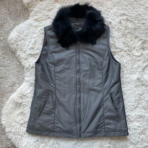 Korean brand Aenoc black genuine fox fur collar grey sheen vest. Like new